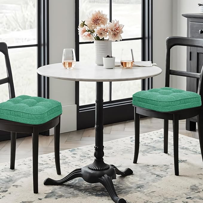 GOFORIT Memory Foam Cushion，Square Seat Cushions for Dining Chairs,Non-Slip Chair Pads with Removable Cover, 16'' x 16'',4 Pack, Green