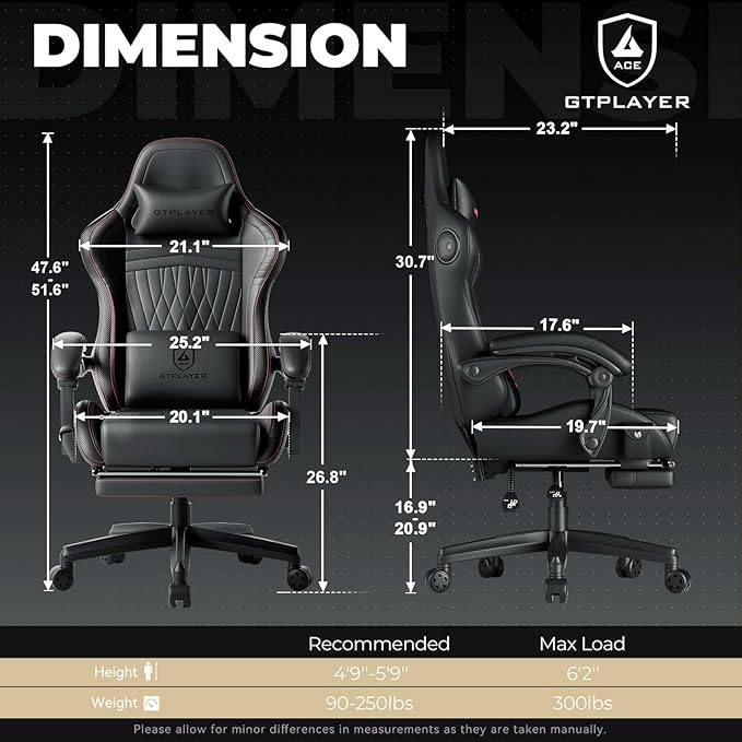 GTPLAYER Gaming Chair with Speakers, Video Game Chairs with Footrest, PC Gamer Chairs for Adults - Padded High Back Ergonomic Reclining Silla Gamer, Linkage Armrest, Ace Pro, Red