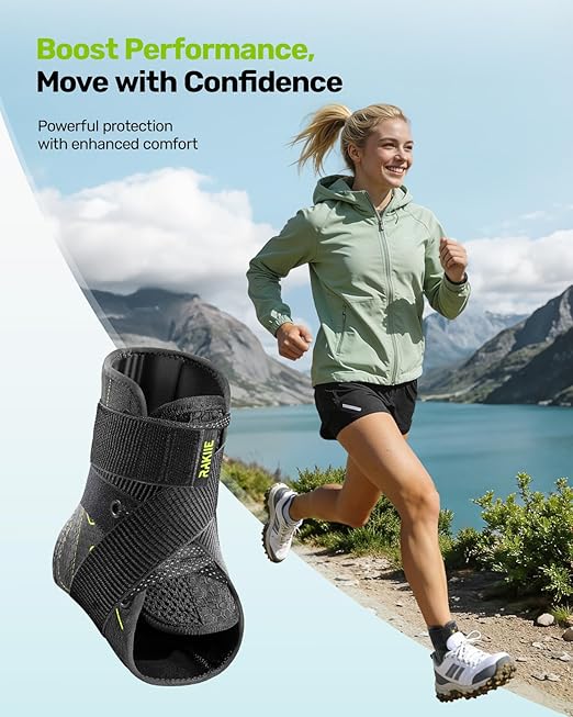 Rakiie Quick Lace Up Ankle Brace with 2 Metal Support Stays, Breathable Stabilizer for Sprained Ankle, Slim Fit Ankle Support for Men & Women, Sports, Running, Basketball (Green, XL)