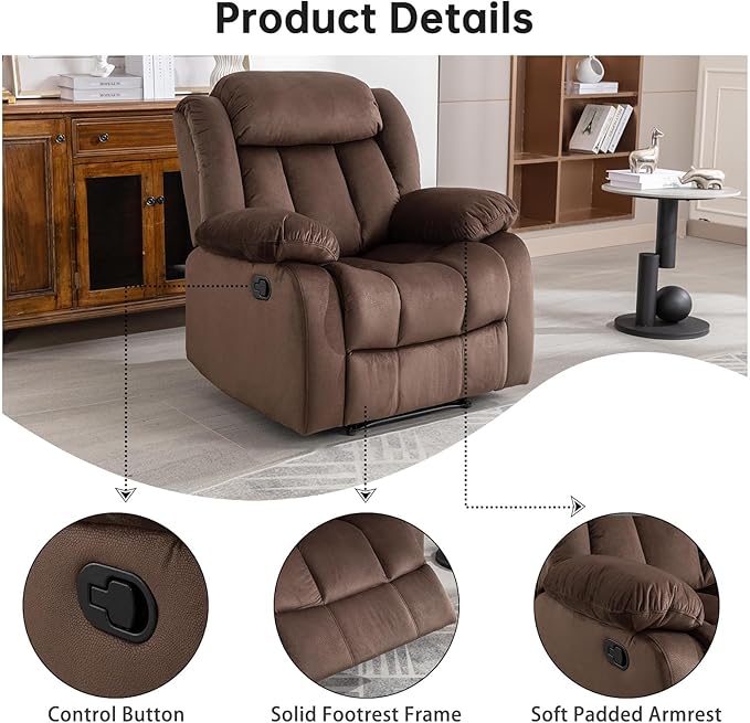 EBELLO Manual Reclining Sofa Set, Classic Recliner Sofa with Overstuffed Arms and Backrest, Include 1 Recliner Chair, 1 Loveseat Couch, Brown