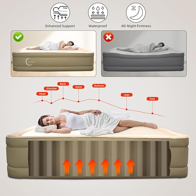 LunaDream Twin XL Air Mattress with USB Rechargeable Built-in Pump, Wireless Inflatable Airbed, FlexWeave Tech for 1100 lbs Enhanced Support, Portable for Home & Camping, Leak Proof Design, Carry Bag
