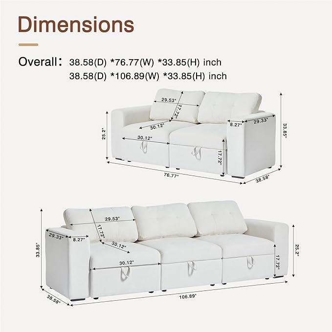 ORRD Modular Sectional Couch, Small Loveseat Sofa with Storage, 2 Seater Sofa Modular for Living Room, Office (Beige White)