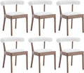 Kmax Dining Room Chairs Mid-Century Modern Sherpa Kitchen Chairs with Natural Walnut Finished Frame, Fur Curved Back, Set of 6, White