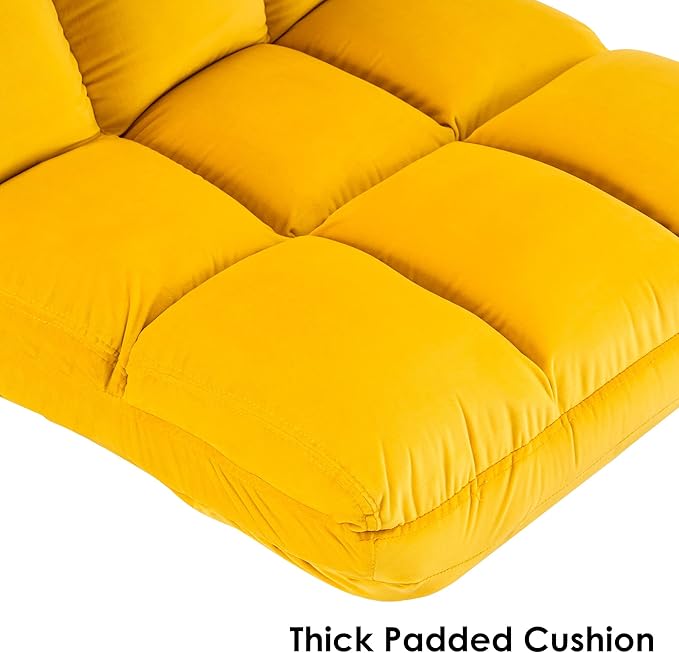 MCombo Velvet Accent Chair with Ottoman Set, Modern Armless Chair for Living Room, Bedroom, Small Space 0014 (Velvet, Yellow)