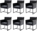 BESTANO Set of 6 Upholstered Dining Chairs with Armrest, PU Leather Modern Accent Armchairs, Kitchen & Dining Room Chairs Side Chairs, Black