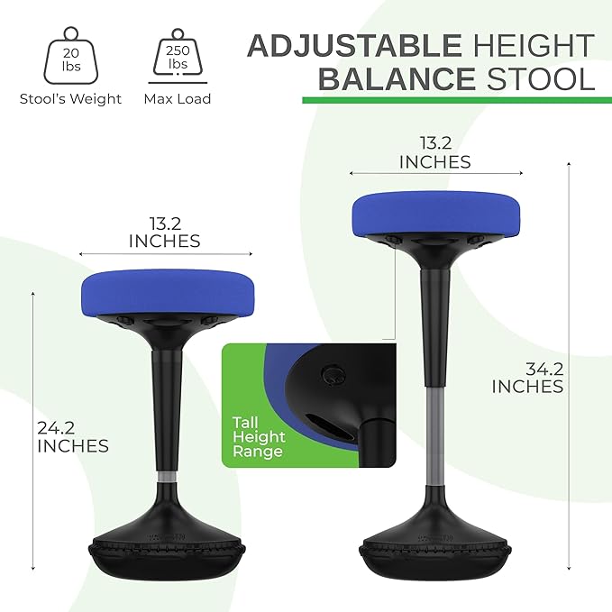 Uncaged Ergonomics Wobble Stool – Height Adjustable (23–33") Ergonomic Standing Desk Chair, Flexible Seating for Office, Classroom, and Active Sitting - Blue