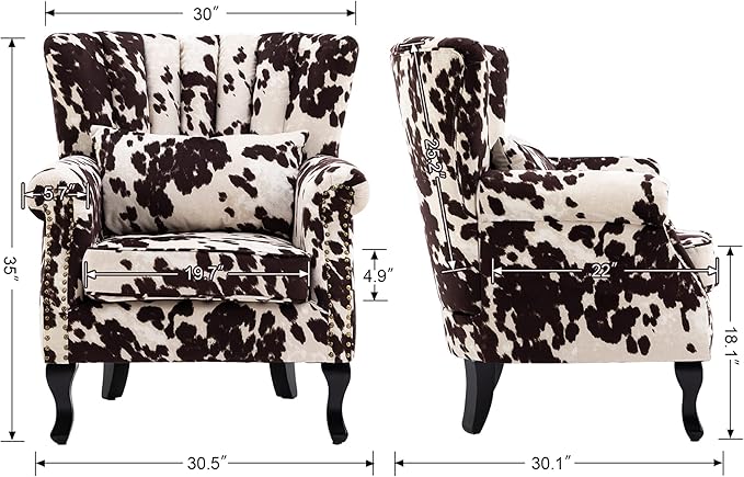 chairus Mid-Century Modern Accent Chair Comfy Single Sofa Chair Channel Back Armchair with Small Pillow for Living Roon Bedroom Club - Velvet, Cow
