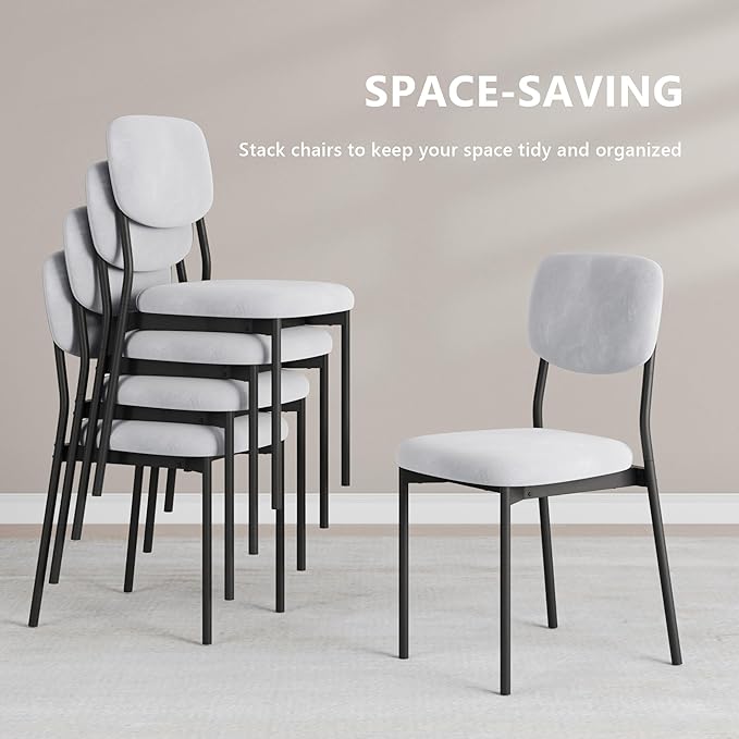 Einhomn Upholstered Dining Chairs Set of 2, Stackable Modern Dining Room Chairs, Kitchen Chairs w/Soft Velvet Backrest & Sturdy Metal Legs for Restaurant, Living Room, Light Grey