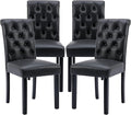chairus Dining Chairs Set of 4 Mid Century Modern Living Room Chairs with Button Tufted High Back PU Leather Armless Chair Comfy Upholstered Side Chairs for Kitchen/Restaurant/Bedroom, Black