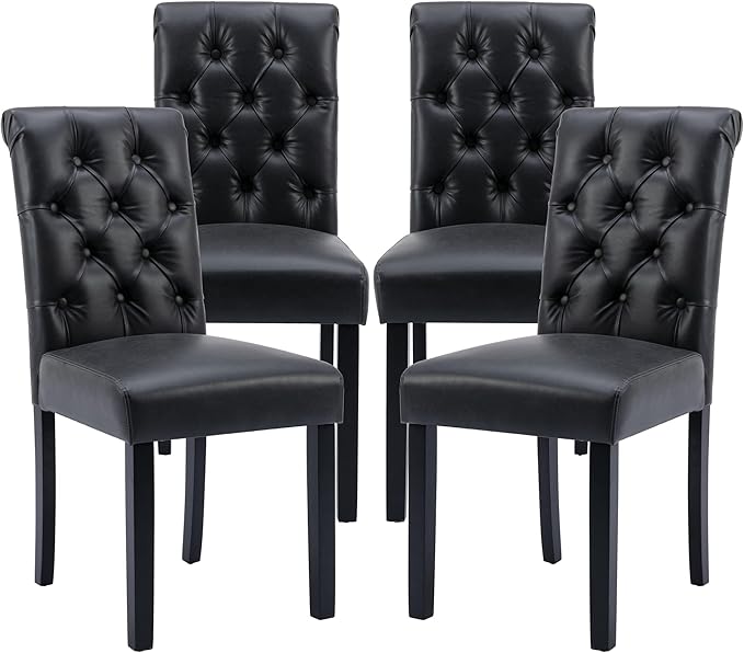 chairus Dining Chairs Set of 4 Mid Century Modern Living Room Chairs with Button Tufted High Back PU Leather Armless Chair Comfy Upholstered Side Chairs for Kitchen/Restaurant/Bedroom, Black