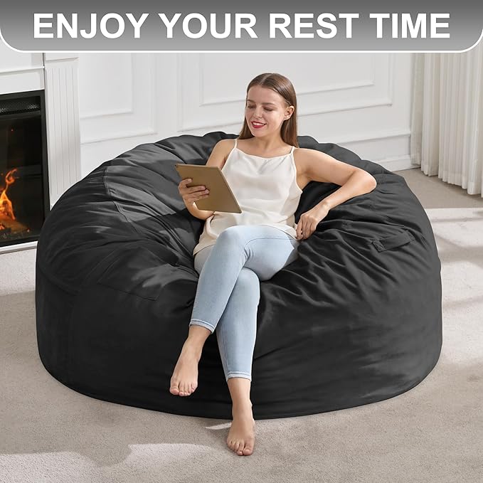 Hobestluk 4FT Bean Bag Chair Giant Bean Bag Chairs for Adults Large Bean Chairs with Removable Cover, Beanbag Chair with Filler, Adult Bean Bag Chairs for Living Room, Bedroom