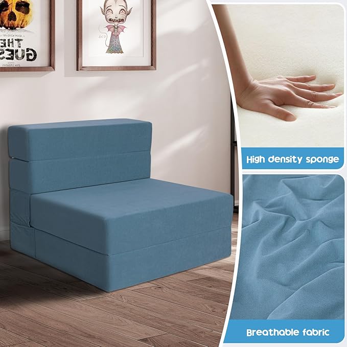 Folding Sofa Bed with Backrest 4 in 1 Convertible Sleeper Chair Memory Foam Fold Out Chair Bed Foldable Mattress Portable Floor Futon Sofa Couch for Living Room/Dorm/Guest Room/Home Office
