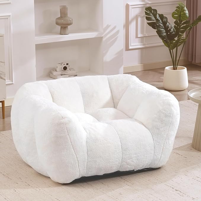 Giant Bean Bag Chair, Bean Bag Chairs for Adults Kids, Oversized Plush Bean Bag Couch with Armrest, Large Chair with Filler, Stuffed Accent Chair Lounge Floor Sofa for Gaming, Reading, Beige