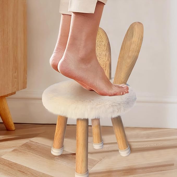 XXYOUPIN Wooden Toddler Chair Rabbit Stool Suitable for A Variety of Color Rest Stool for Any Room Decoration Game Room Cute Chair（1pack/Short White）