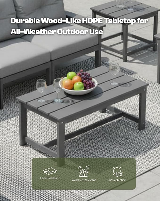 HDPE 10 Piece Outdoor Patio Furniture Set, All-Weather Outdoor Couch Bistro Set with Hick Cushions & Table, Patio Conversation Sets for Lawn, Garden, Porch, Balcony, Deck, Poolside, Grey