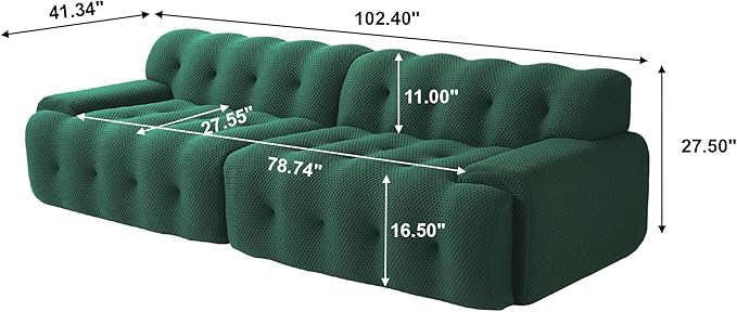 Oversized Loveseat Sofa, 3D Mesh Fabric Comfy Sectional Cloud Sofa Couches, Curved Couch for Living Room, Office, Apartment,No Assembly Required (Green, 102.4")