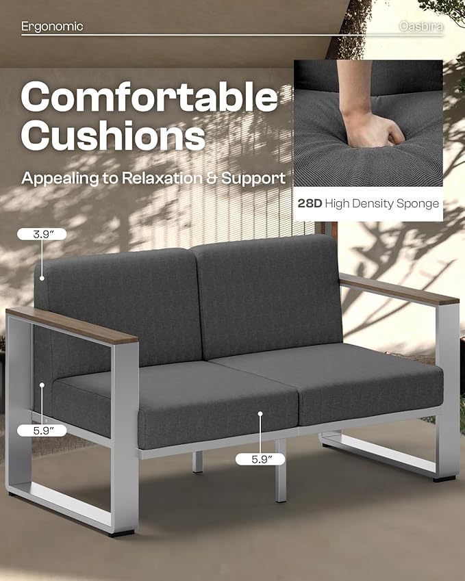 ComfCove Outdoor Aluminum 3-Seat Sofa, Modern Patio Patio Furniture with Wide Seat and Thick Cushions, All-Weather Oversized Couch for Deck, Porch