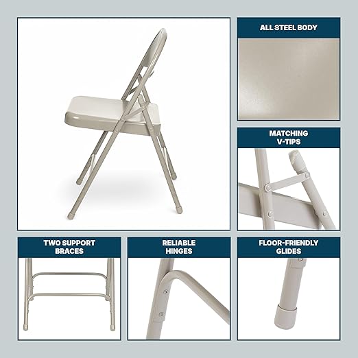 OEF Furnishings OEF50 Series All-Steel Heavy-Duty Folding Chairs with 500 lb Weight Capacity (4-Pack, Gray)