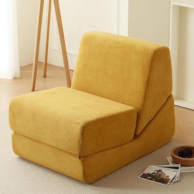 Swbvs Folding Sofa Bed, Single Chair Lounger with Back Support, Multi-Functional Floor Sofa for Living Room, Bedroom, or Small Spaces, Yellow Corduroy Fabric, Compact & Comfortable Design