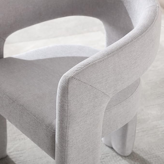 DAYALANE Modern Barrel Dining Chair, Upholstered Accent Kitchen Chair with Arms Comfy Chenille Side Chair for Living Room/Home Office/Reception, Grey Chenille
