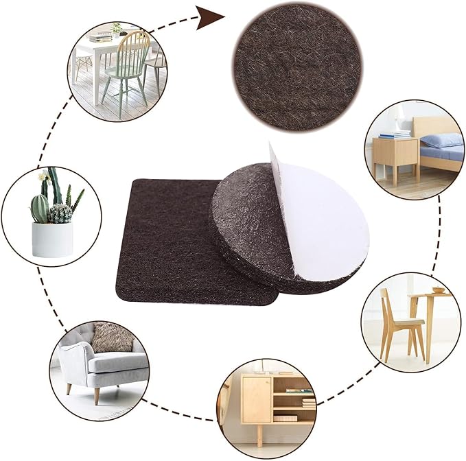 Yelanon Felt Furniture Pads -48 Pcs 1.5" Premium Felt Pads for Chair Legs Furniture, Floor Protectors for Hardwood Floors, Brown