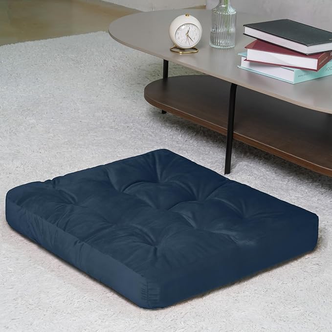 Velvet Floor Pillow,Square Large Pillows Seating for Adults, Navy Tufted Cushions for Meditation, Yoga Tatami Living Room Chair Booster Machine-Washable & Dryer-Safe, Navy, 22x22 Inch