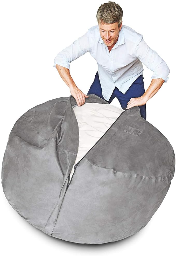Lumaland Luxurious 5ft Large Bean Bag Chair with Microsuede Cover - Ultra Soft, Foam Filled, Washable Bean Bag Sofa for Teens, Adults, Pets - Accessory for Dorm, Living Room, House - Dark Grey