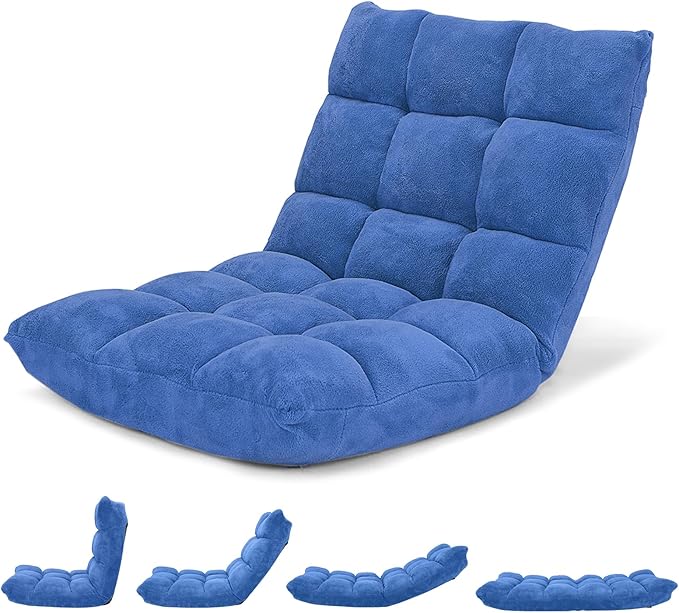 Giantex Floor Chair with Back Support, 14 Adjustable Position, Padded Sleeper Bed, Couch Recliner, Gaming Floor Chairs for Adults, Meditation, Gaming Chair Floor, Blue