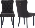 YeahFurn Black Mid Century Modern Dining Chairs Set of 2, Linen Upholstered Kitchen & Dining Room Chairs with Nailhead Trim & Solid Wood Legs, Elegant Sillas De Comedor (Black, 2 Pcs)