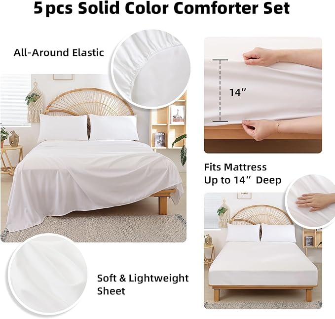 weigelia 5PCS Twin Comforter Set Microfiber Comforter Dusty Blue Comforter Sets for Women and Men Reversible Bed Set Ultra Soft All Season（Comforters, Flat & Fitted Sheets, Pillowcases & Shams）
