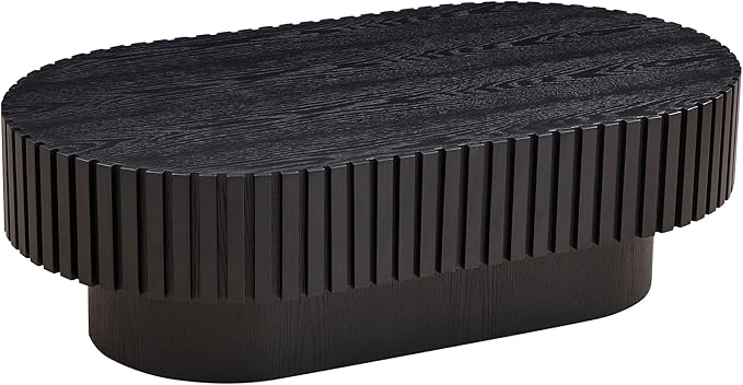 KEVINSPACE Oval Coffee Table 43.7" Wood CoffeeTable for Living Room Drum ModernCoffeeTable TeaTable Wooden Coffee Tables PedestalCoffeeTable Home Furniture Office Apartment Black
