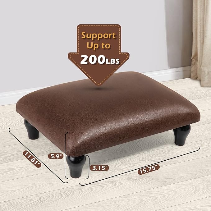 YOYETECO Small Foot Stool Ottoman with Stable Wood Legs Upholstered Footstool Padded Foot Rest Step Stool for High Beds Seat Chair Couch Sofa Patio Bedroom Living Room Office (5.9" H-Brown)