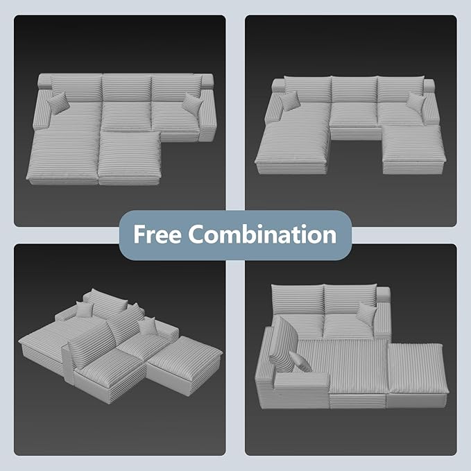 107" Cloud Sectional Couch with U-Shaped Chaise,Corduroy Viral Boneless Sofa with Ottoman,Memory Foam Couches in a Box with Deep Seat for Living Room,No Assembly Required (Green,Left-Facing Chaise)