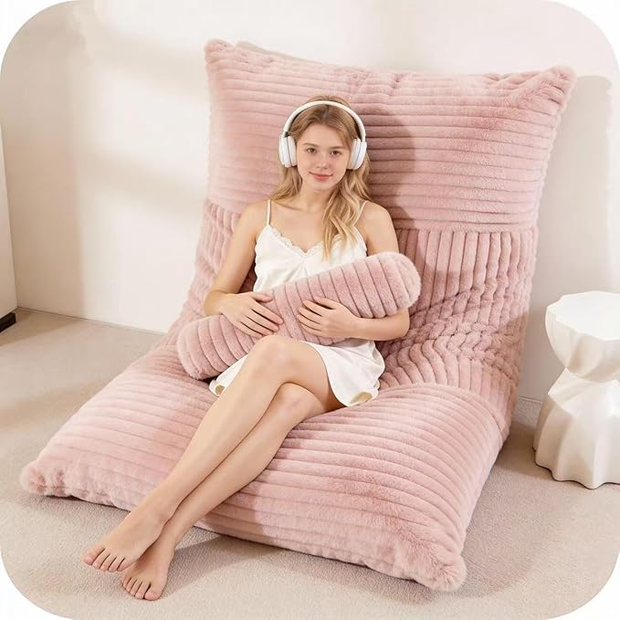 5 in 1 Bean Bag Chair with A Roll Pillow,Giant Bean Bag Chairs for Adults,Ultra Soft & Machine Washable Cover,Convertible Sofa Bed Floor Couch Lounger for Living Room,Bedroom