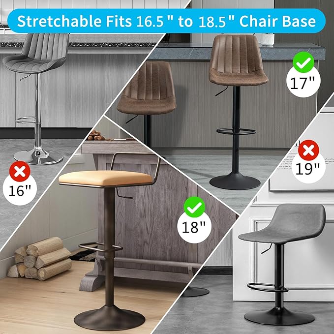 2 Pack Bar Stools Leg Protectors Ring, Non Slip Silicone Chair Leg Floor Protector, Pads Bottom Protect Wooden Floor No Scratches No Noise Anti-Slip, Stretchable Fits 16.5" to 18.5" Chair Base, Black