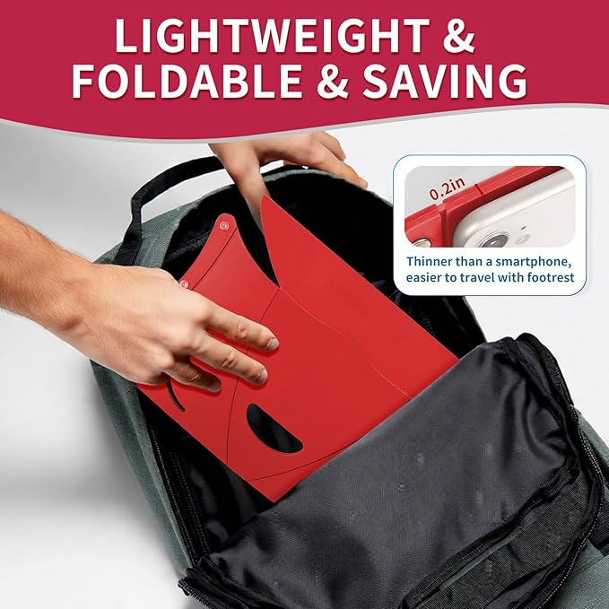 Travel Foot Rest for Airplane & Office - Portable Under Desk Foot Stool, Relieves Back & Knee Pain, Comfort for Long Flights, Cars, Subways & Trains (Red)