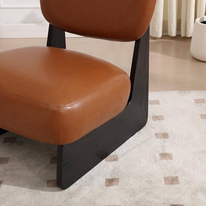 Brown Faux Leather Living Room Chair, Cozy Upholstered Armless Accent Chair for Bedroom, Black Wood Frame, Vintage Modern Lounge Reading Chair for Apartment Waiting Room Office,1 PCS, Brown