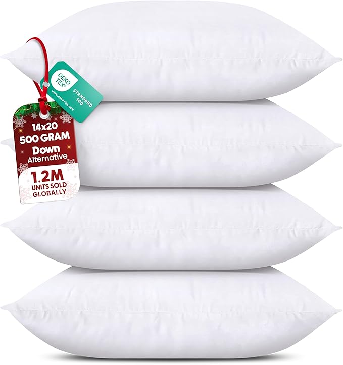 Utopia Bedding Throw Pillows (Set of 4, White) – 14 x 20 Inches Down Alternative Pillows for Bed, Sofa, and Couch - Fluffy Decorative Stuffer Pillow for Indoors & Outdoors