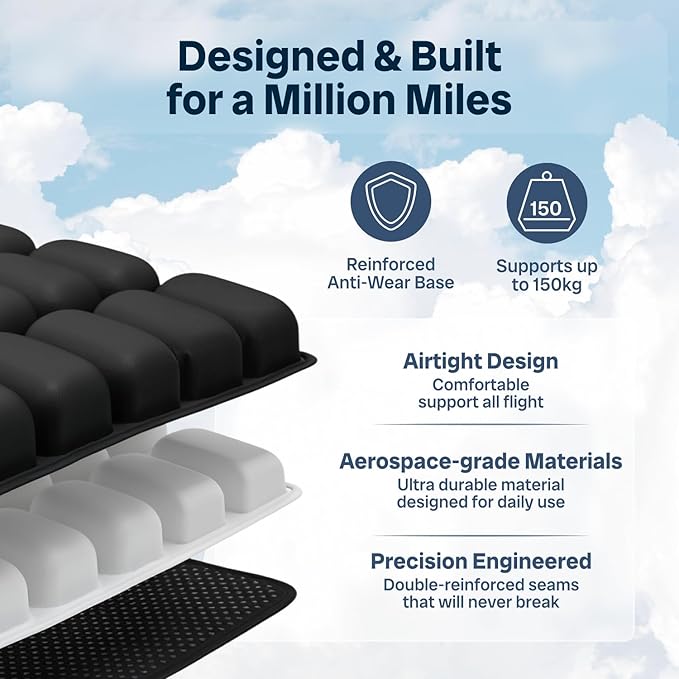 Travel Cushion – CloudAir Technology Airplane Seat Cushion – Inflatable Travel Cushion for Long Flights – Portable Air Cell Design, Puncture-Resistant Waterproof Pad – Black