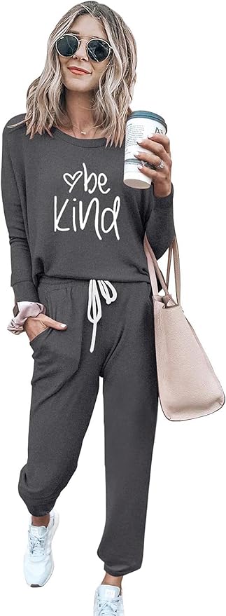 PRETTYGARDEN Women Fall 2 Piece Lounge Outfit Long Sleeve Tops High Waisted Jogger Pants Set Spring Travel Clothes Tracksuit