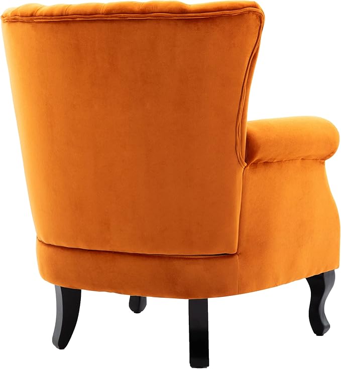 DM Furniture Mid Century Accent Chair Modern Tufted Wingback Armchairs Club Chair Velvet Single Sofa Lounge Chair with Pillow for Living Room, Orange