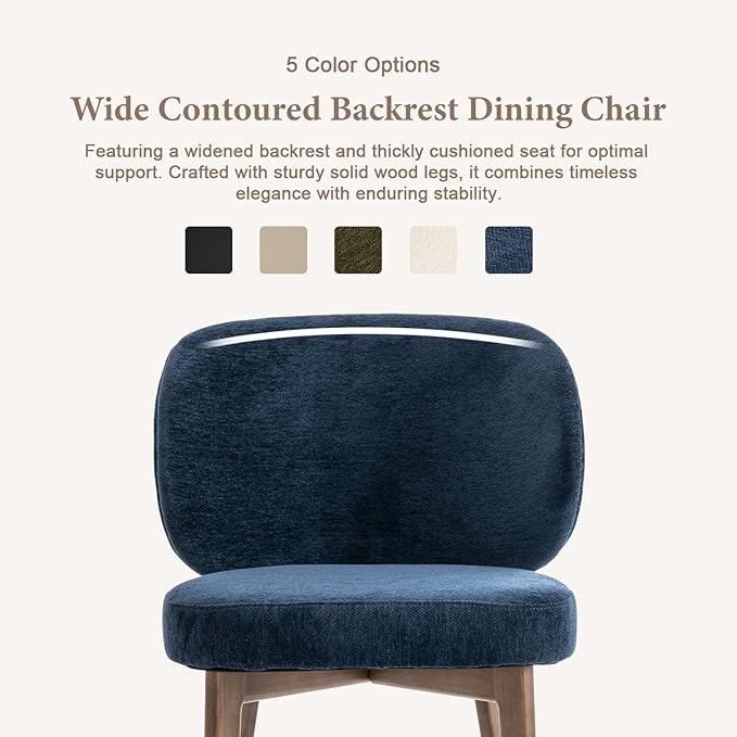 YOUNUOKE Upholstered Dining Chairs Set of 6, Modern Chenille Fabric Dining Room Chair with Wood Legs, Widen Backrest Comfy Armless Side Kitchen Chairs, Blue