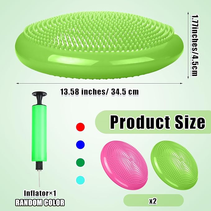 Silipull 2 Pcs Wiggle Seat Inflated Wobble Cushion Flexible Balance Disc with Air Pump for Core Stability Strengthening Improving Posture Physical Exercise