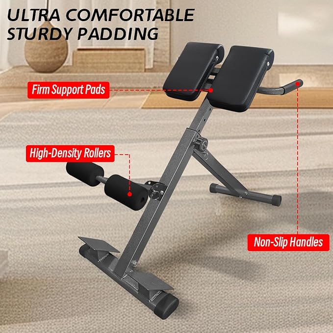 Hyperextension Roman Chair - Adjustable Bench Foldable Exercise Bench Back Extension Machine Roman Chair Exercise Equipment for Home