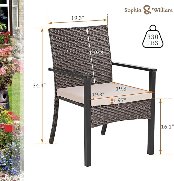 Sophia & William Patio Chairs Set of 8, 8 Pcs Lightweight Rattan Outdoor Dining Chairs, All-Weather Wicker Dining Chairs with Comfortable Seating