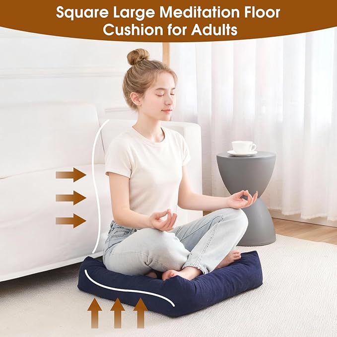 Tikuns 4Pcs Floor Pillows for Adults, 22 * 22 * 6 Inch Meditation Cushions, Large Square Sitting Cushion Living Room Memory Foam Pillow for Sittings (4, Navy, 22x22x6 Inch)