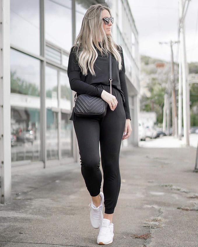 PRETTYGARDEN Women Fall 2 Piece Lounge Outfit Long Sleeve Tops High Waisted Jogger Pants Set Spring Travel Clothes Tracksuit