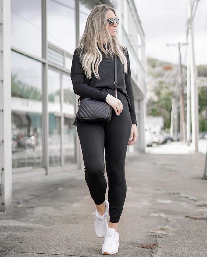 PRETTYGARDEN Women Fall 2 Piece Lounge Outfit Long Sleeve Tops High Waisted Jogger Pants Set Spring Travel Clothes Tracksuit