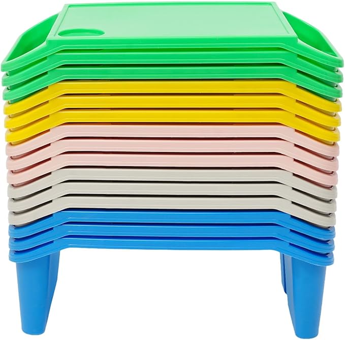 15-Piece Kids Lap Desk Tray, Portable Activity Trays with Cup Holder and Side Pockets Multicolor Reading Desk for Classroom & Home
