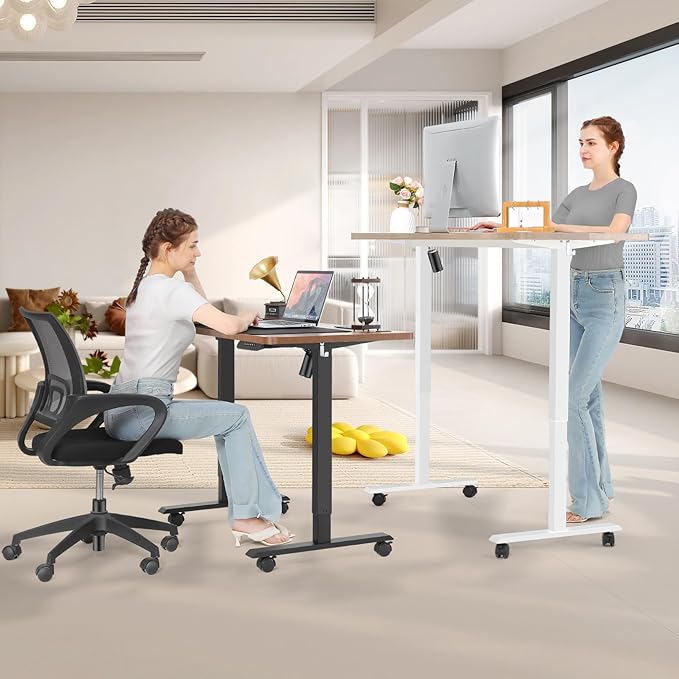farexon Electric Standing Desk Adjustable Height, 71 x 28 Inch Sit Stand up Desk with Large Mouse Pad, Double Metal Hook,4 Wheels,4 Memory Preset Heights Home Office Computer Desk（Brown）